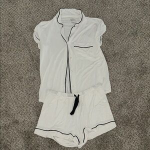 Stars Above White Pajama Set with Black Trim